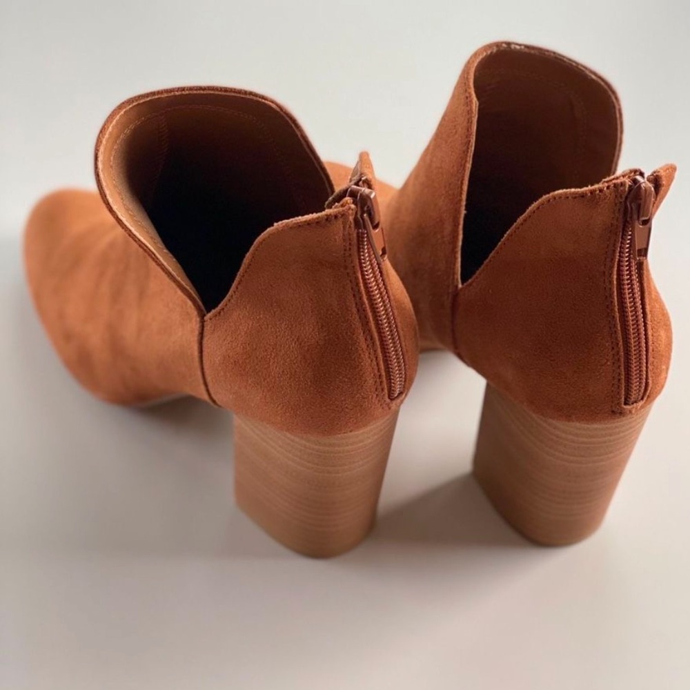 Brown Suede Ankle Booties with Chunky Wooden Heel